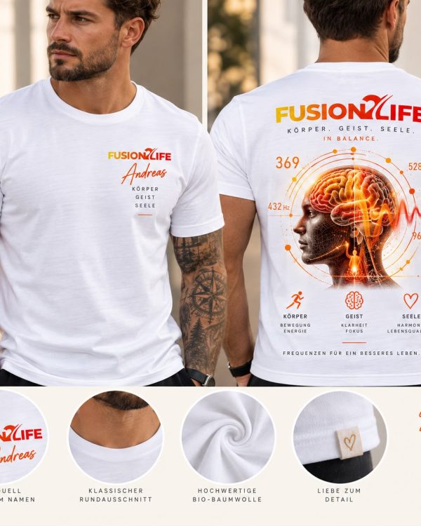 FusionLife T-Shirt „Körper. Geist. Seele.“ – vorne und Rücken